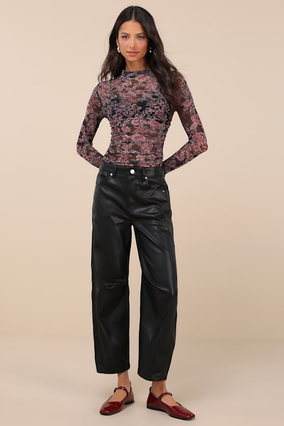 Evening Routine Black Vegan Leather Barrel Leg Pants 4