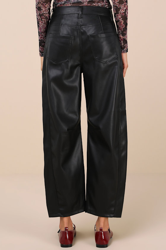 BLANKNYC EVENING ROUTINE BLACK VEGAN LEATHER BARREL LEG PANTS 