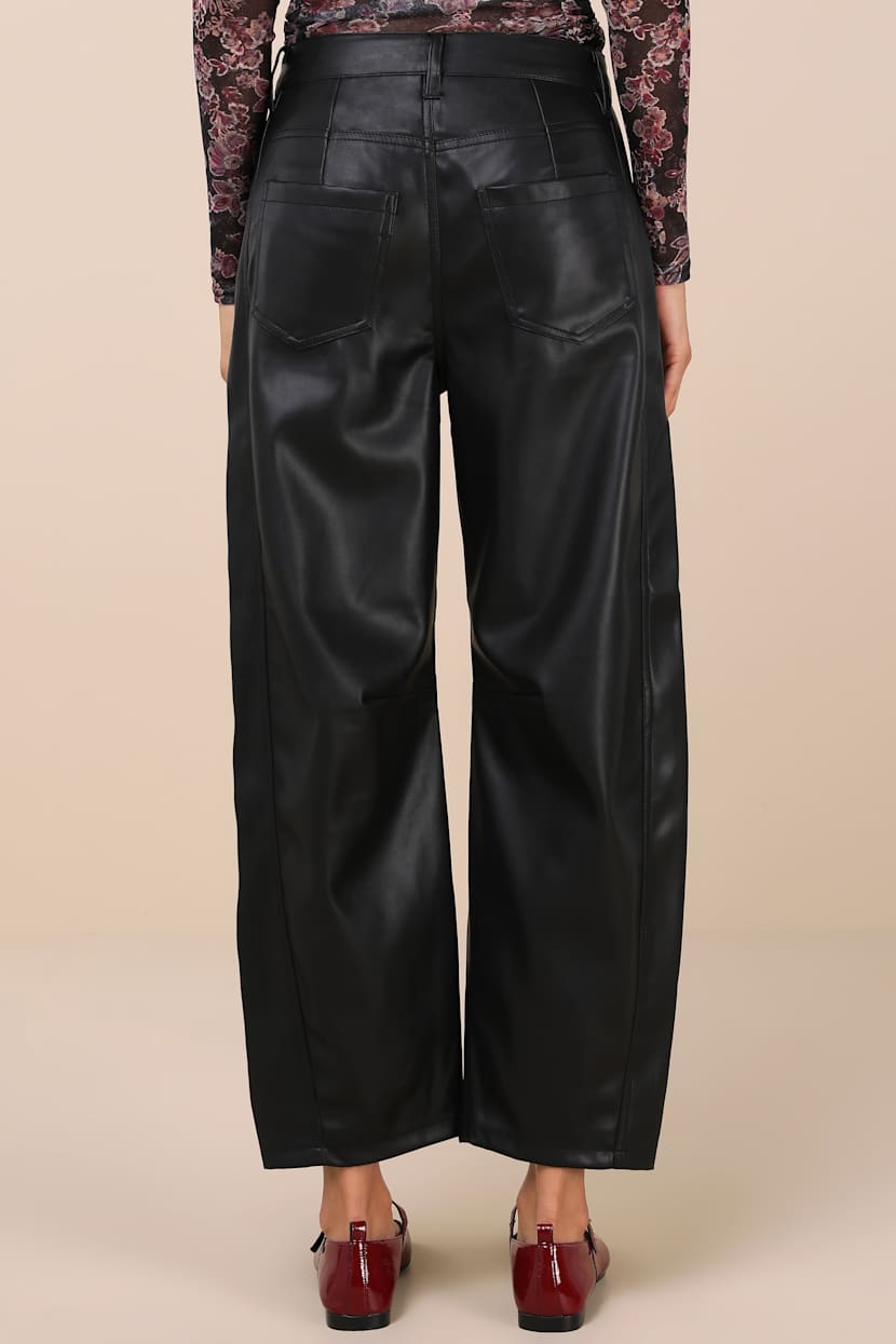 Evening Routine Black Vegan Leather Barrel Leg Pants