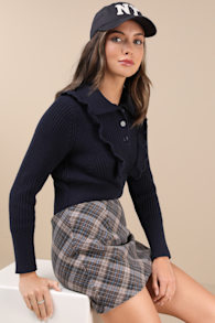 Incredibly Cozy Navy Ruffled Collared Pullover Sweater 5