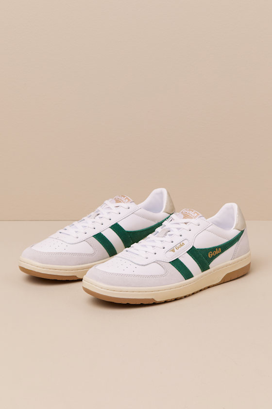 Gola Hawk White And Dark Green Color Block Suede Sneakers In Dark Green