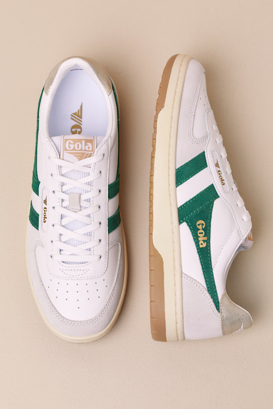 Gola Hawk White And Dark Green Color Block Suede Sneakers In Dark Green