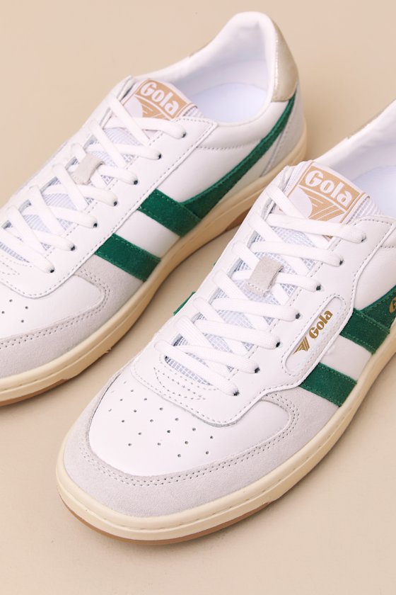 Gola Hawk White And Dark Green Color Block Suede Sneakers In Dark Green