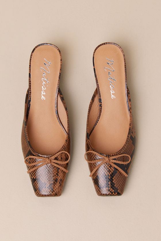 Matisse Basilio Heeled Mule In Brown Snake In Brown