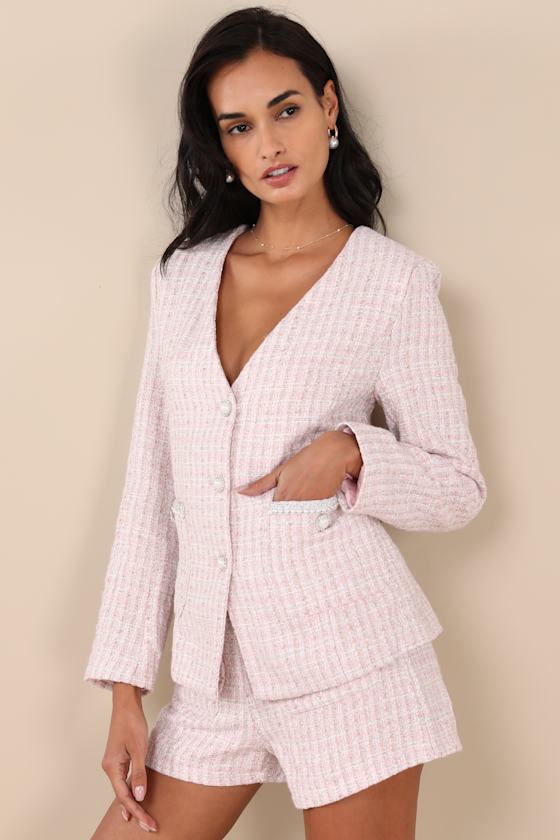 Adept Sophistication Light Pink Tweed Lurex Blazer 2
