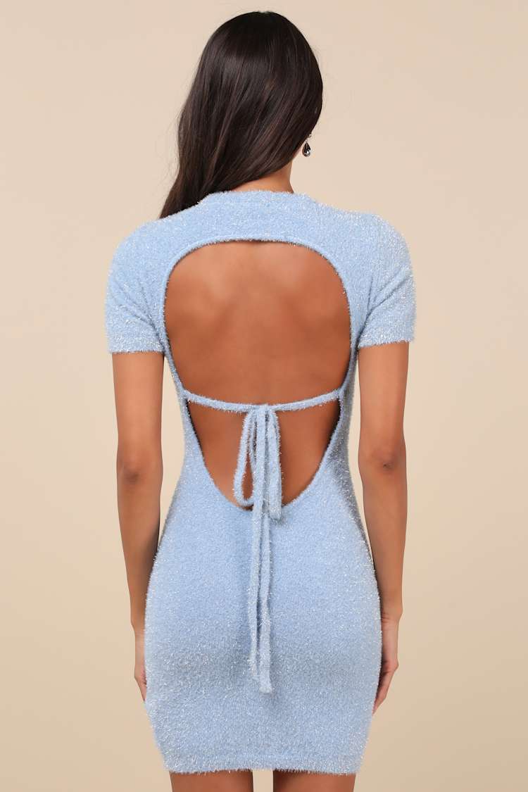 Glamorous Dress - Light Blue Lurex Dress - Knit Cutout Mini Dress - Lulus