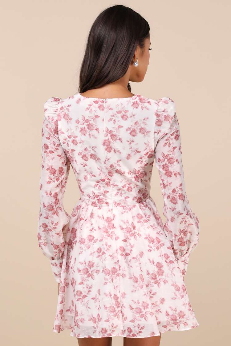 Signature Charm Ivory and Pink Floral Bustier Mini Dress