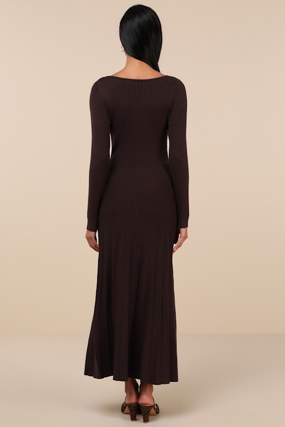 Snuggly Precision Brown Pleated Sweater Midi Dress 4