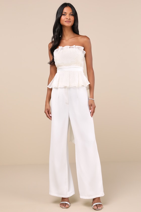 LULUS VOGUISH PASSION IVORY PLEATED RHINESTONE STRAPLESS TOP