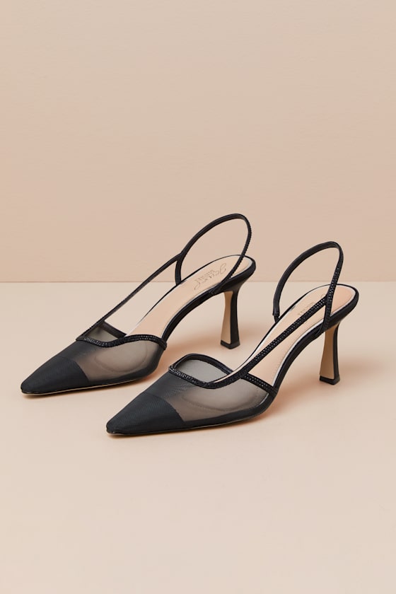 Jewel By Badgley Mischka Tammy Black Mesh Rhinestone Slingback Pumps In Black