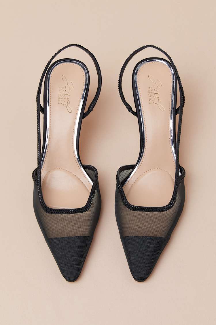 Tammy Black Mesh Rhinestone Slingback Pumps