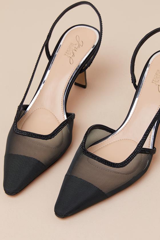 Jewel By Badgley Mischka Tammy Black Mesh Rhinestone Slingback Pumps In Black