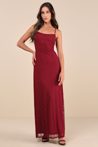 Flawless Choice Burgundy Lace Sleeveless Maxi Dress 1