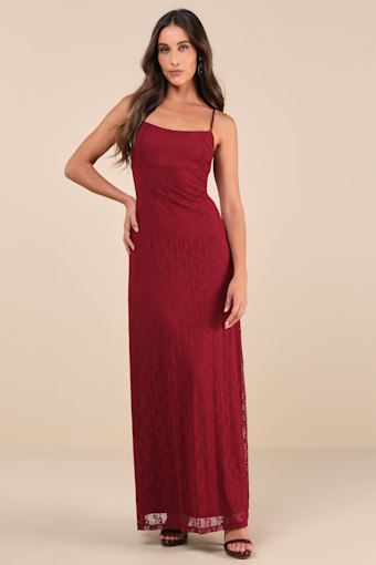 Flawless Choice Burgundy Lace Sleeveless Maxi Dress 1