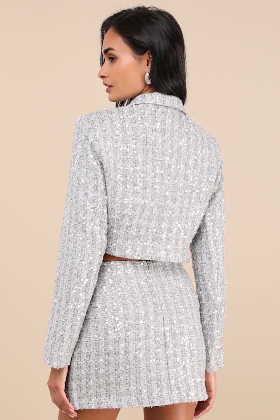 Glamorous Notable Glitter Silver Tweed Sequin Mini Skirt In Silver