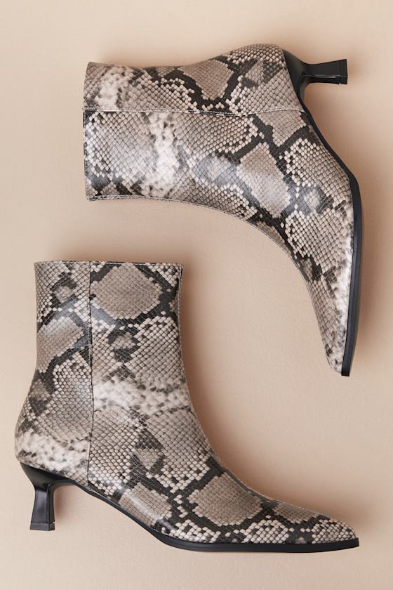 Lulus Portwood Brown Snake Kitten Heel Ankle Booties In Brown
