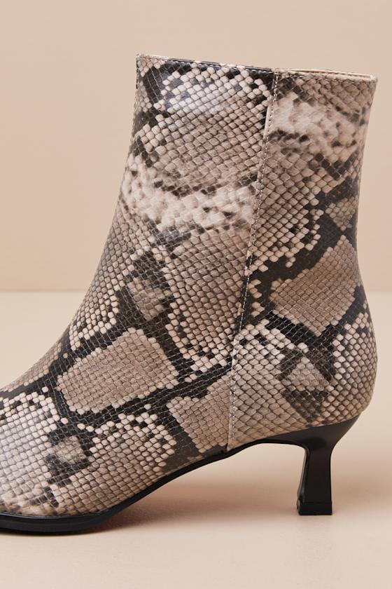 Lulus Portwood Brown Snake Kitten Heel Ankle Booties In Brown