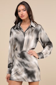 Poised Outcome Grey Multi Pinstriped Satin Mini Skirt 1