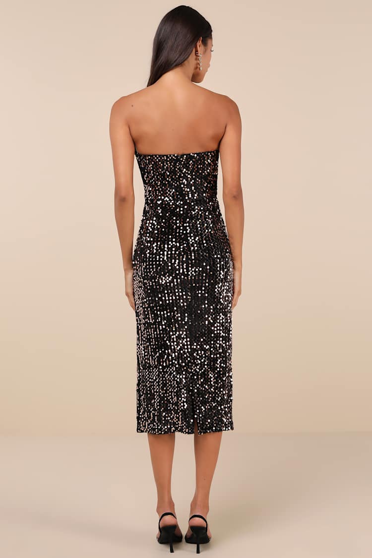 Rare London Dress - Black and Bronze Dress - Velvet Sequin Dress - Lulus