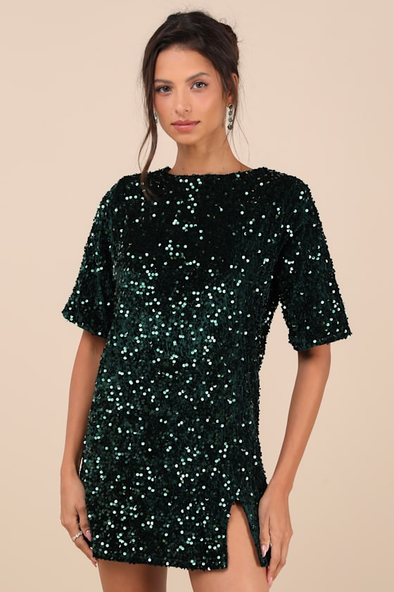 Marca Emerald Green Sequin Tie-Back Short Sleeve Shift Dress 1