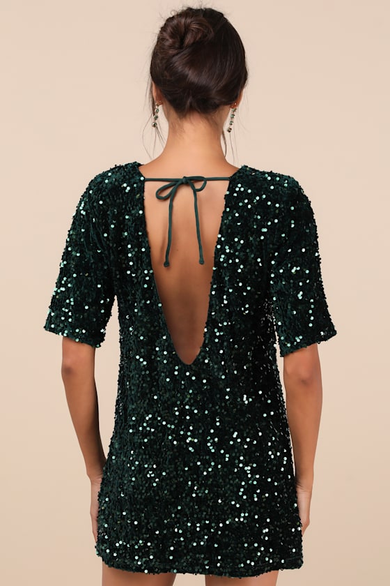 Marca Emerald Green Sequin Tie-Back Short Sleeve Shift Dress 2