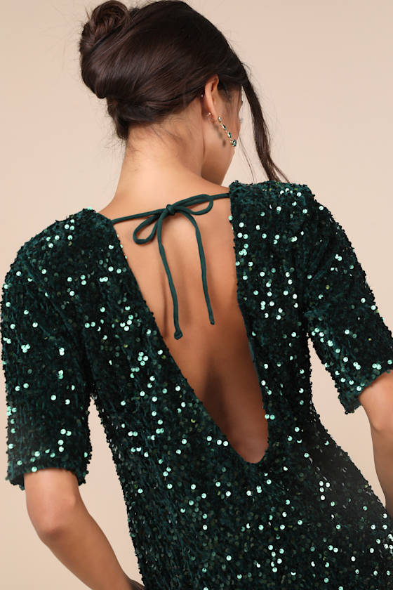4th & Reckless Marca Dress - Green Sequin Dress - Backless Dress - Image 4