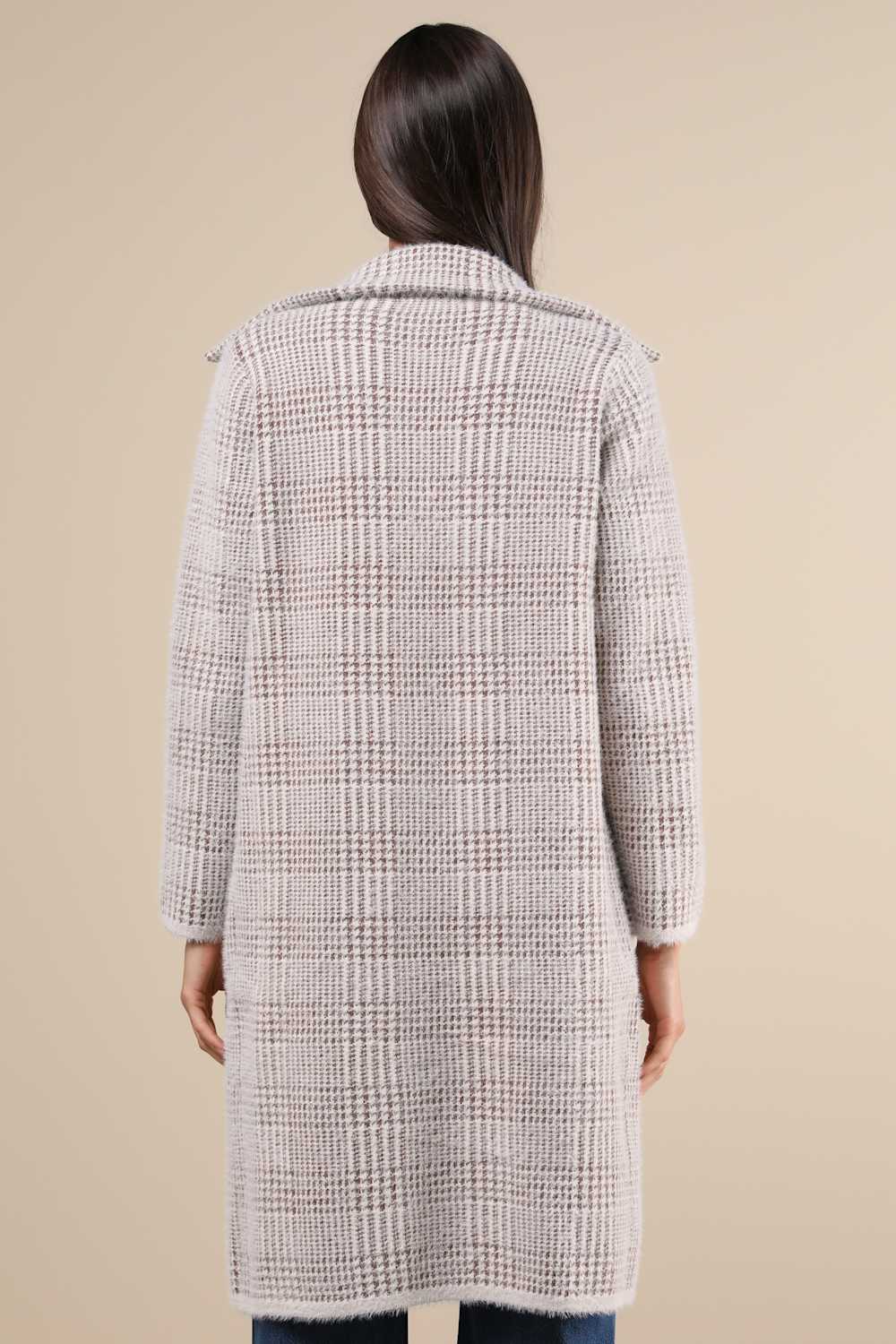 Marceau Ivory and Brown Houndstooth Eyelash Knit Coat