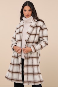 Emily Ivory Plaid Brushed Open-Front Coat 2