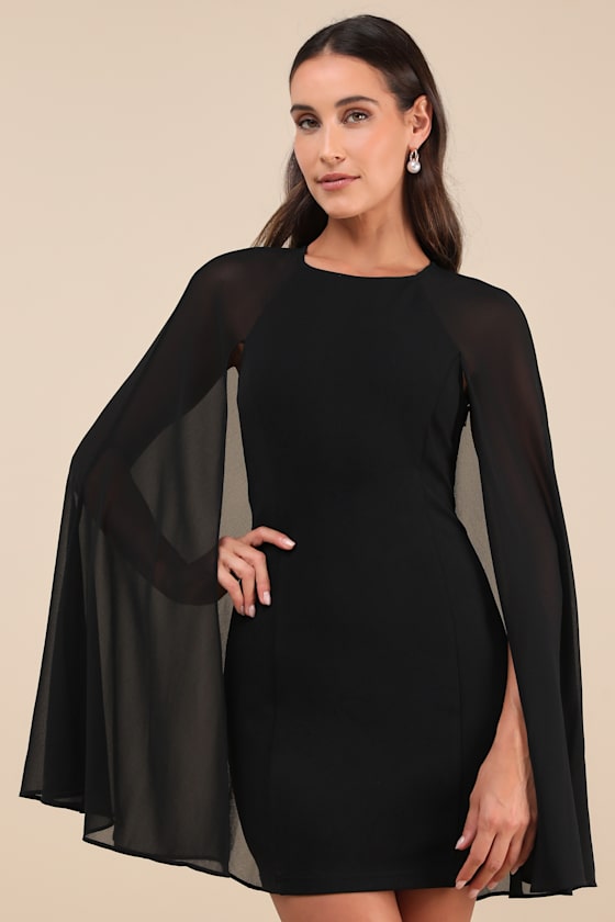 Captivating Drama Black Cape Sleeve Mini Dress 5