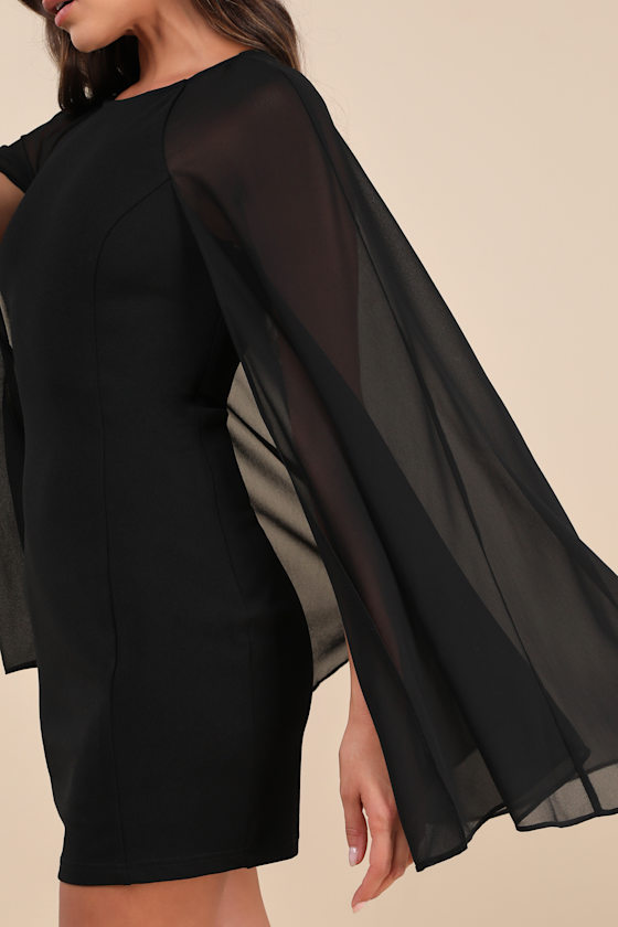 Lulus Captivating Drama Black Cape Sleeve Mini Dress In Black