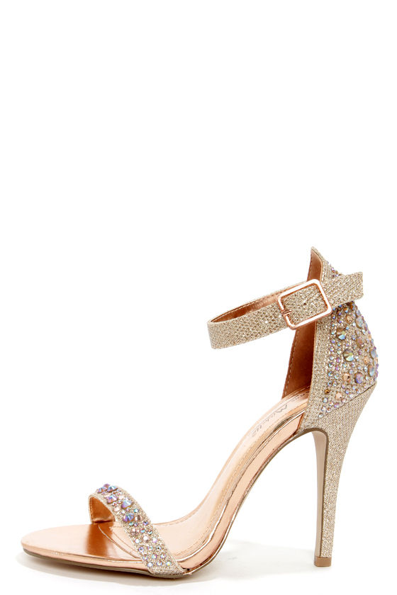 rose gold sandals with rhinestones