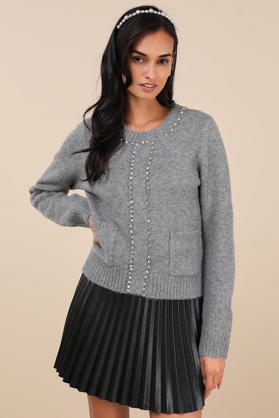 Sparkling Appeal Heather Grey Rhinestone Sweater 2