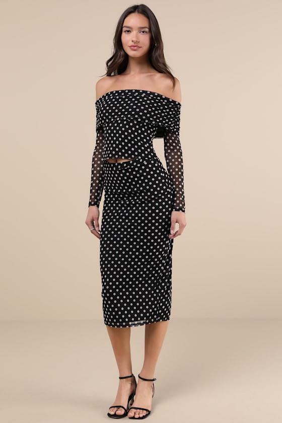 Notoriously Cute Black Polka Dot Mesh Midi Skirt 4