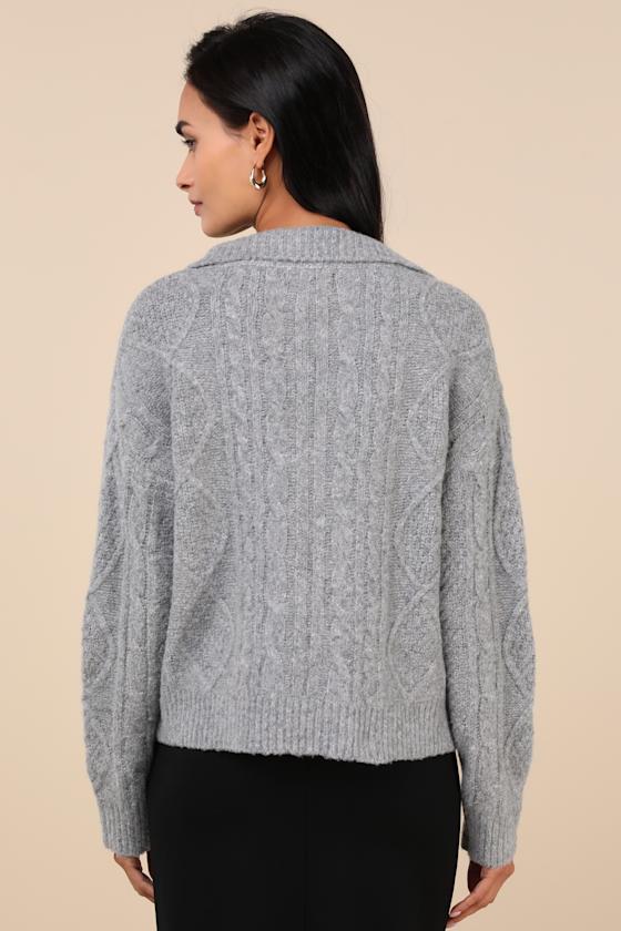 Cozy Conclusion Heather Grey Cable Knit Collared Sweater 3