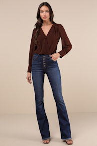Trina Dark Wash Button-Fly Flare Jeans 1