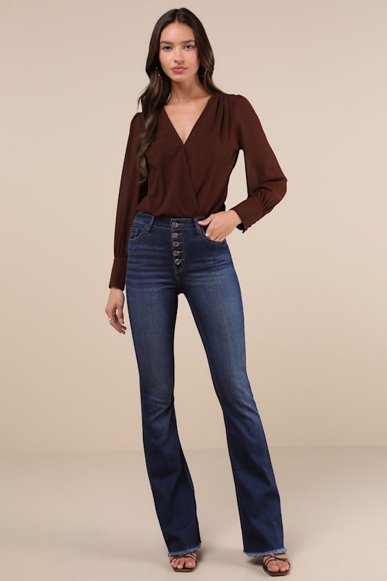 Trina Dark Wash Button-Fly Flare Jeans 1
