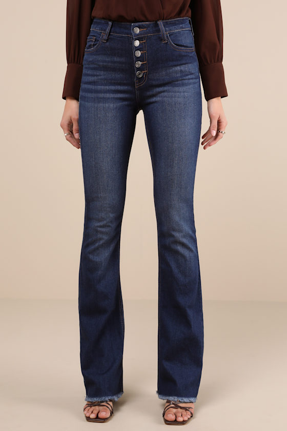 Trina Dark Wash Button-Fly Flare Jeans 2