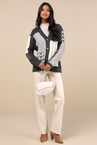Marvelously Cozy Grey Multi Patchwork Cardigan Sweater 4