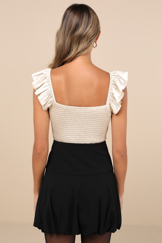 Lulus Exceptionally Aesthetic Black High-rise Bubble Hem Mini Skirt In Black
