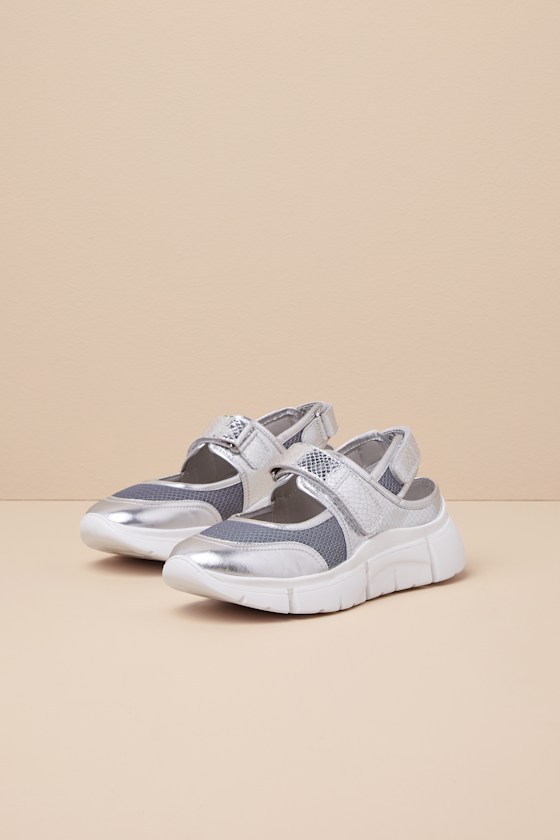 SEYCHELLES TRACK STAR METALLIC SILVER LEATHER FLATFORM SNEAKERS