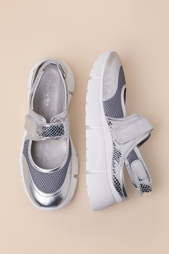 SEYCHELLES TRACK STAR METALLIC SILVER LEATHER FLATFORM SNEAKERS