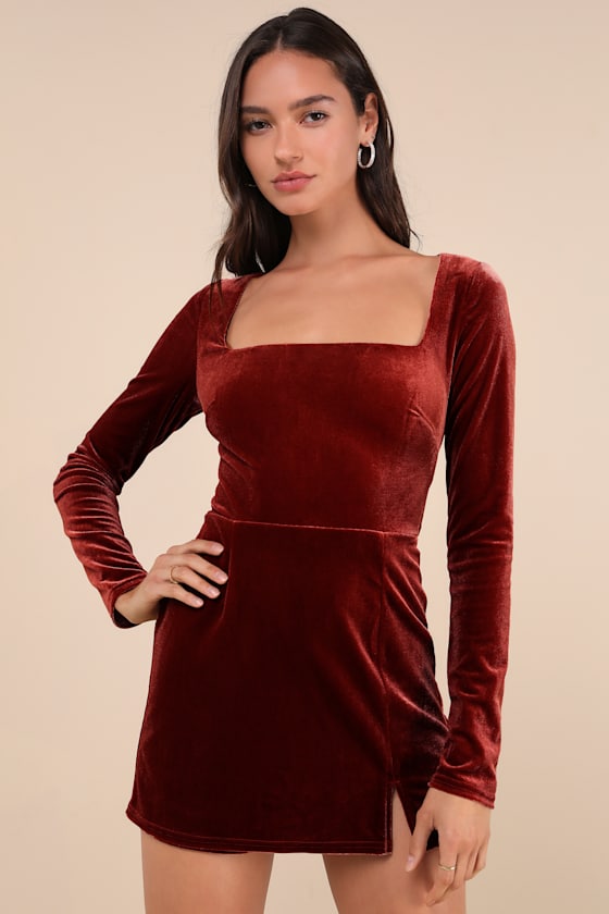 Admirable Aura Rust Velvet Long Sleeve Skort Romper 5