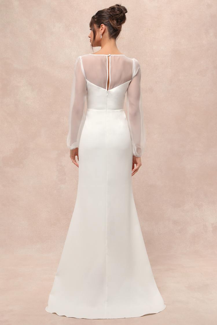 Immaculate Romance White Sheer Organza Long Sleeve Maxi Dress