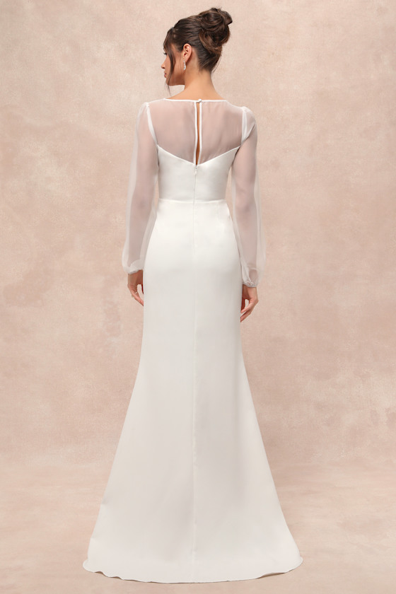 Immaculate Romance White Sheer Organza Long Sleeve Maxi Dress 2