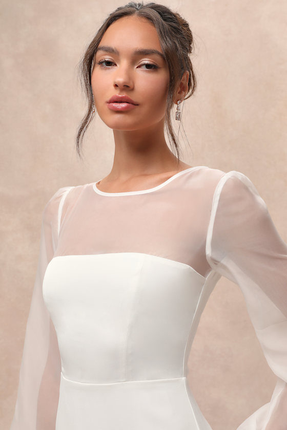 Lulus Immaculate Romance White Sheer Organza Long Sleeve Maxi Dress In White