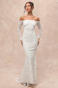 Beloved Promise White Lace Off-the-Shoulder Mermaid Maxi Dress 1