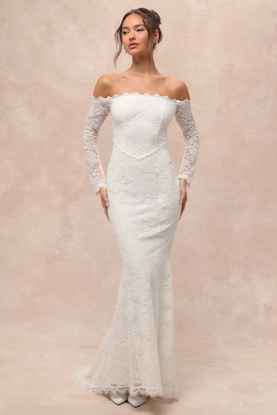 Beloved Promise White Lace Off-the-Shoulder Mermaid Maxi Dress 1