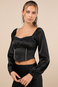 Glitteringly Gorgeous Black Rhinestone Cropped Long Sleeve Top 4