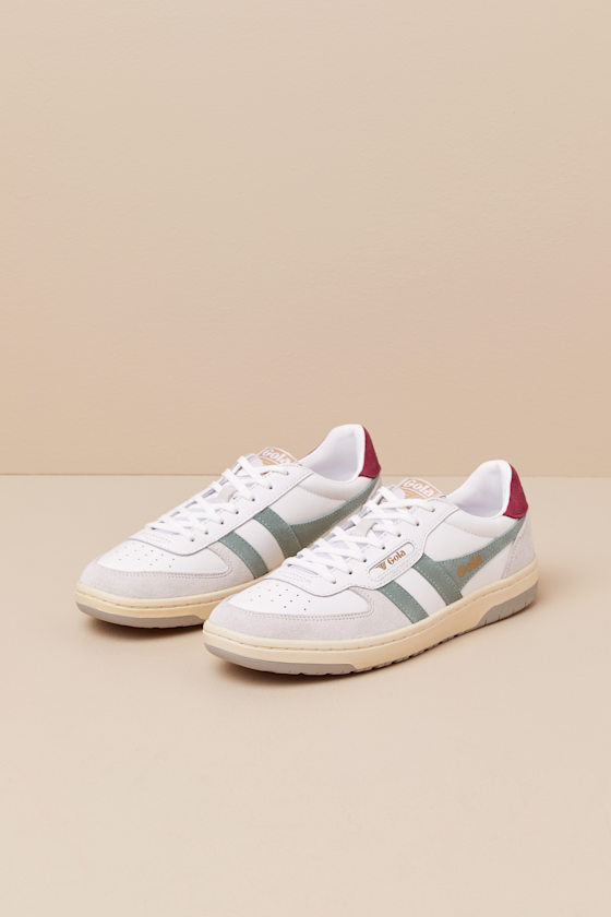Gola Hawk White And Green Mist Color Block Suede Sneakers In White And Green