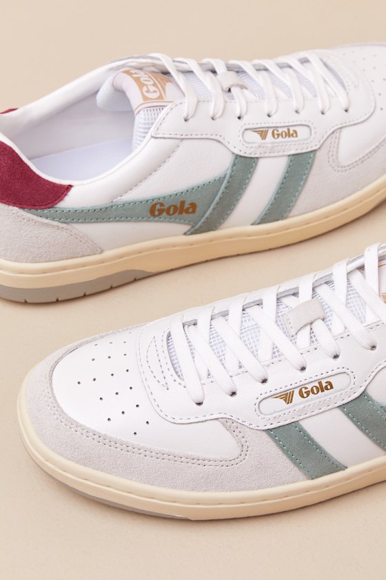 Gola Hawk White And Green Mist Color Block Suede Sneakers In White And Green